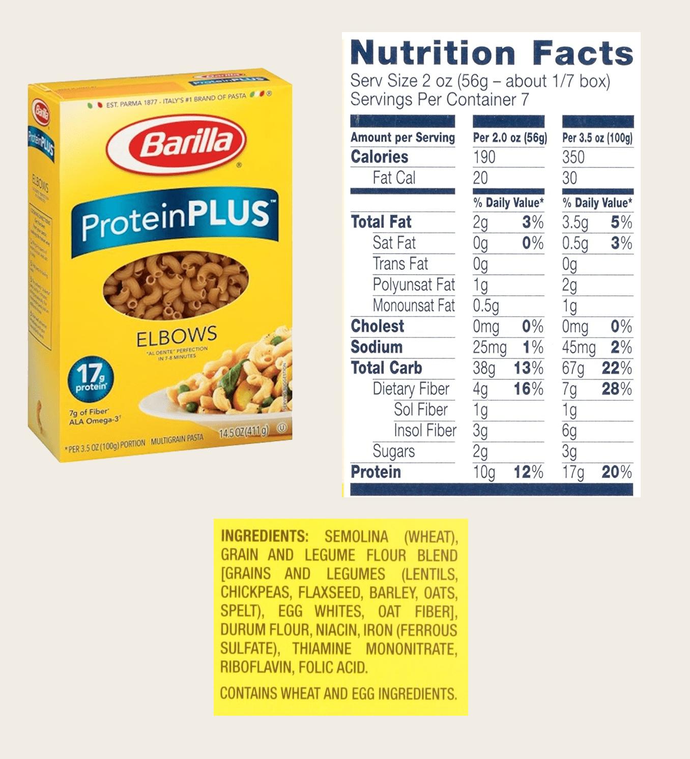 Barilla Red Lentil Pasta Nutrition Label