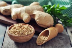 Fresh ginger root and ground ginger 